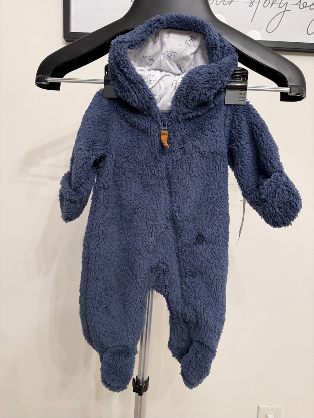 Carter's Plush Navy Hooded Footed One-Piece